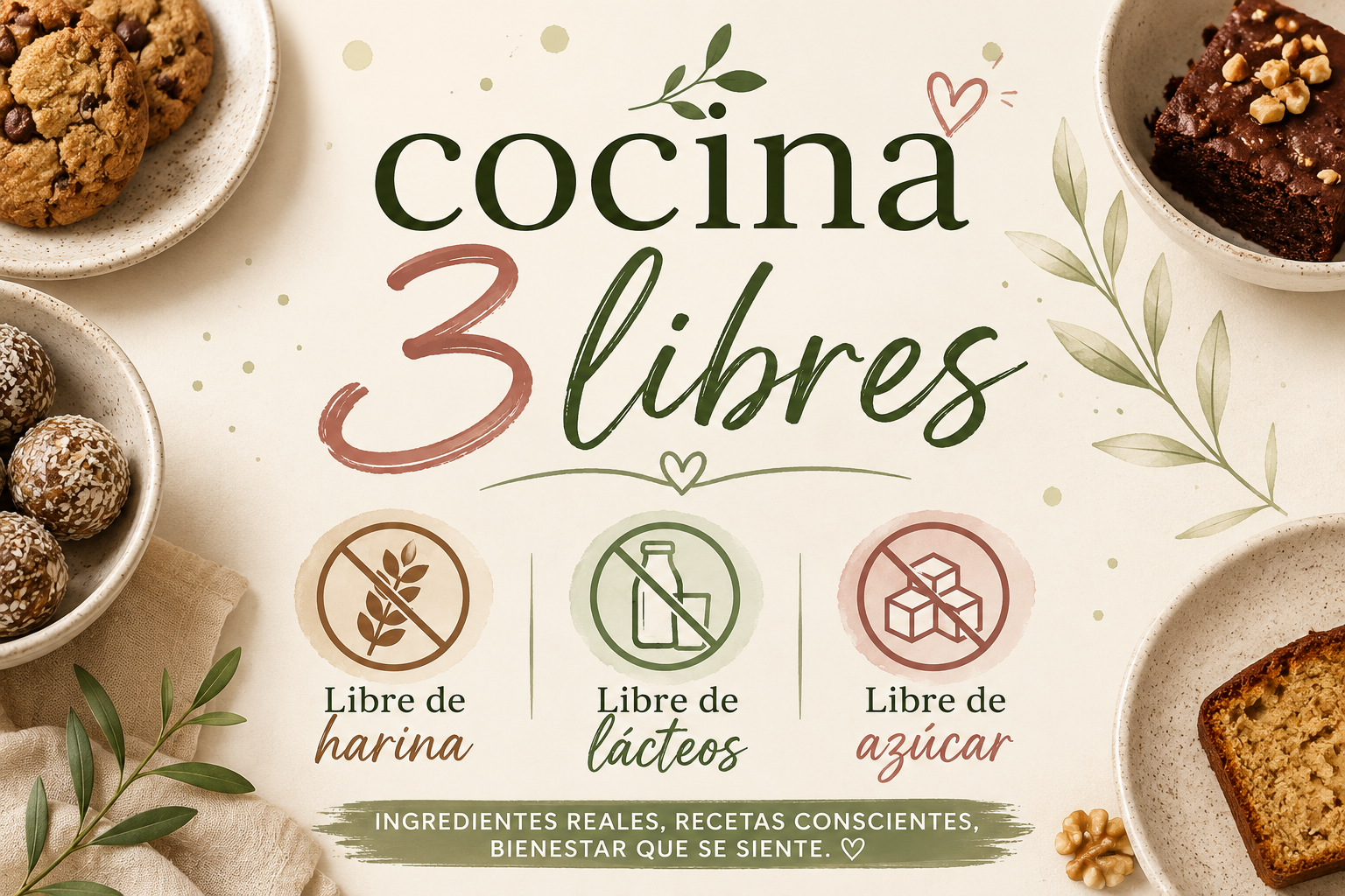 Cocina 3 Libres: recetas libres de harina, lácteos y azúcar